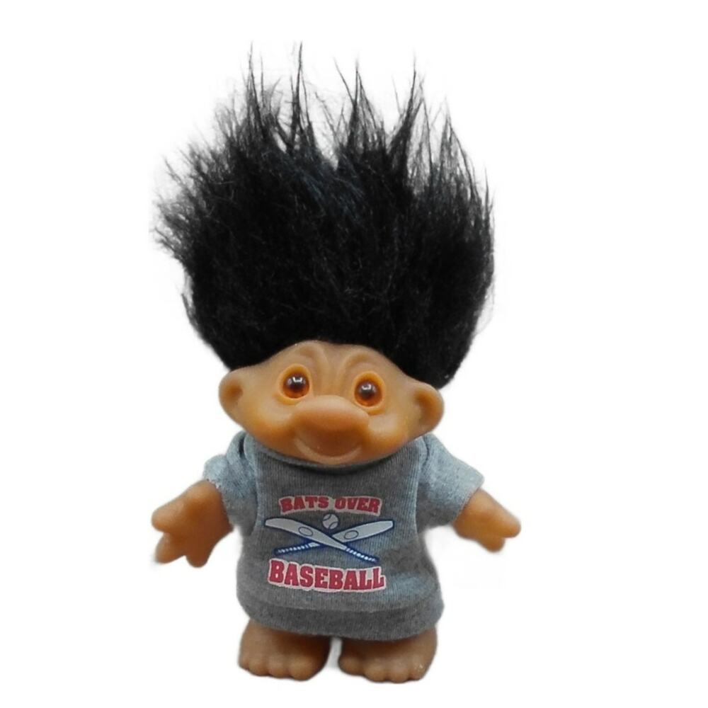 Vintage 1986 DAM NorfinTroll Bats Over Baseball Shirt Black Hair